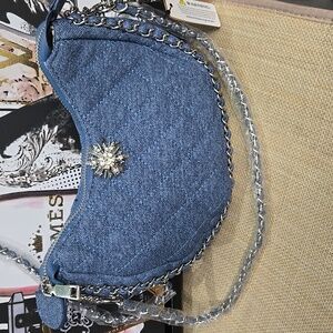 Blue Denim Quilted Bag with Chain Strap